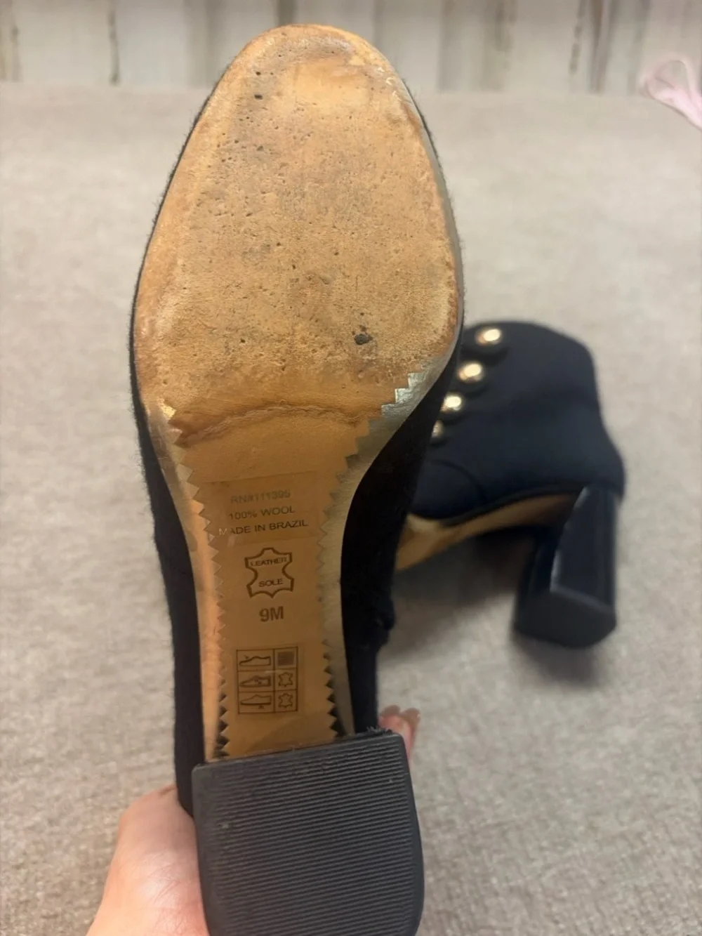 Tory Burch Marisa Boots Black Wool Felt Button Detail Patent Heel Women’s 9M